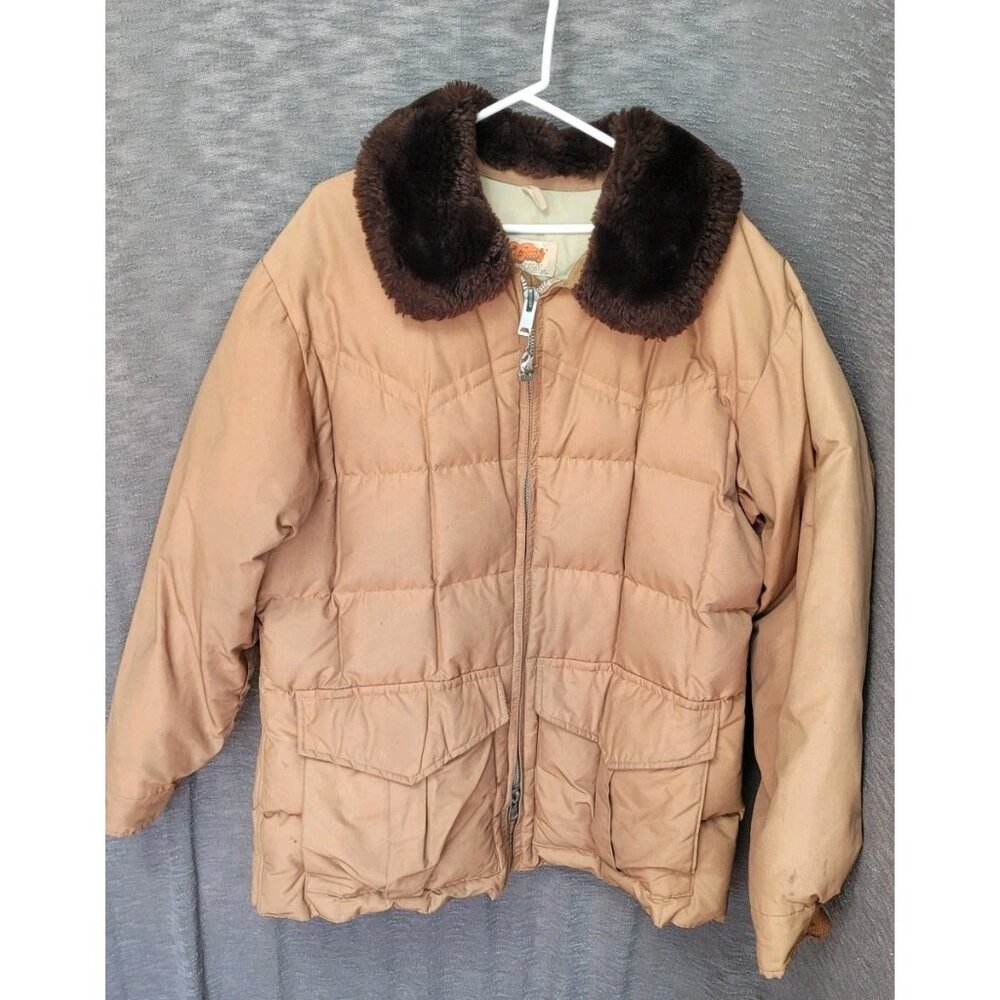 True Vintage Comfy Goose Down Jacket Coat Men XL “Fur” Collar Puffer USA 70s 60s - Picture 8 of 16